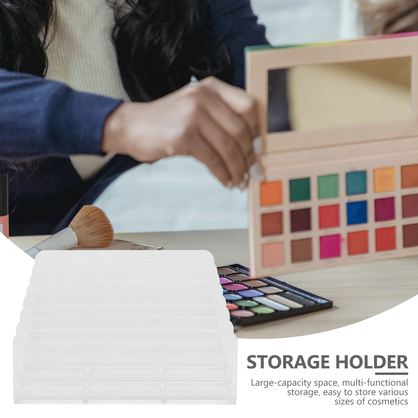 1 Stück Mehrzweck-Rack, große Kapazität, Lidschatten-Aufbewahrung, Schnallen-Design, robuste Make-up-Finishing-Box für Tischplatte