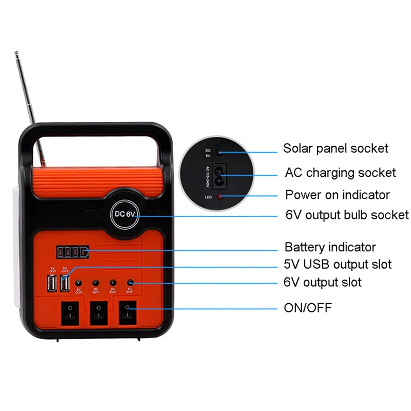 Solar Light Solar Power Panel Generator Kit Home System 2 LED Bulb Highlight Energy Saving Light Solar Lighting with FM Radio