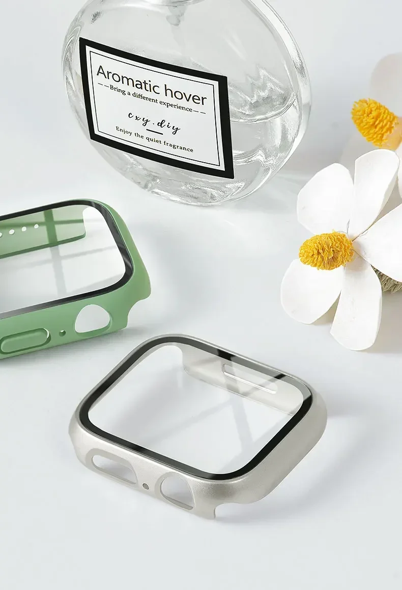 Tempered Glass+cover For Apple Watch Case 45mm 41mm 44mm 40mm 42mm 38mm PC bumper Screen Protector series 9 8 7 6 5 4 3 se