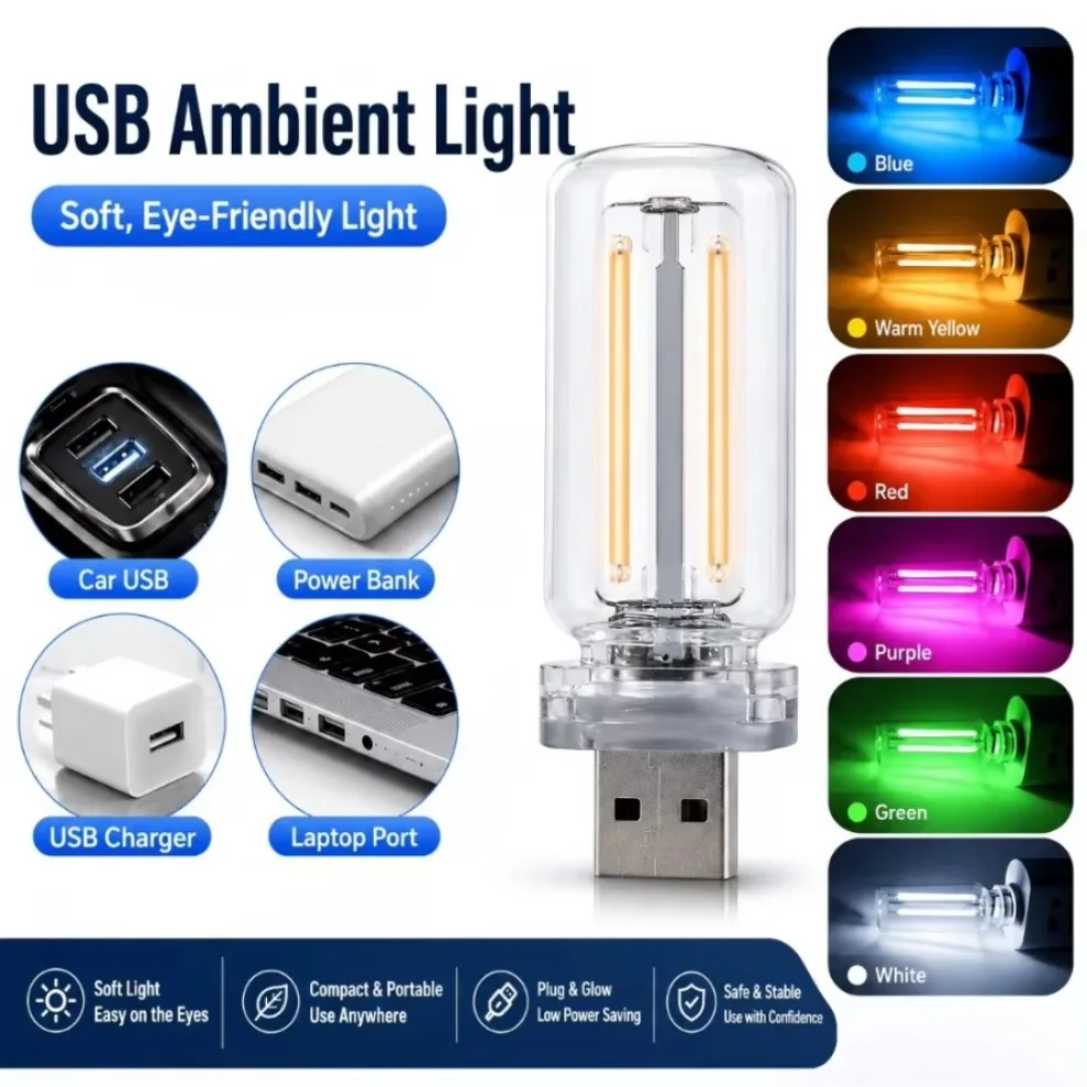5V USB Touch Dimming LED Filament Glass Bulb 3Pcs Retro Edison Eye-Caring Night Light for Car Interior Home Festival Decor