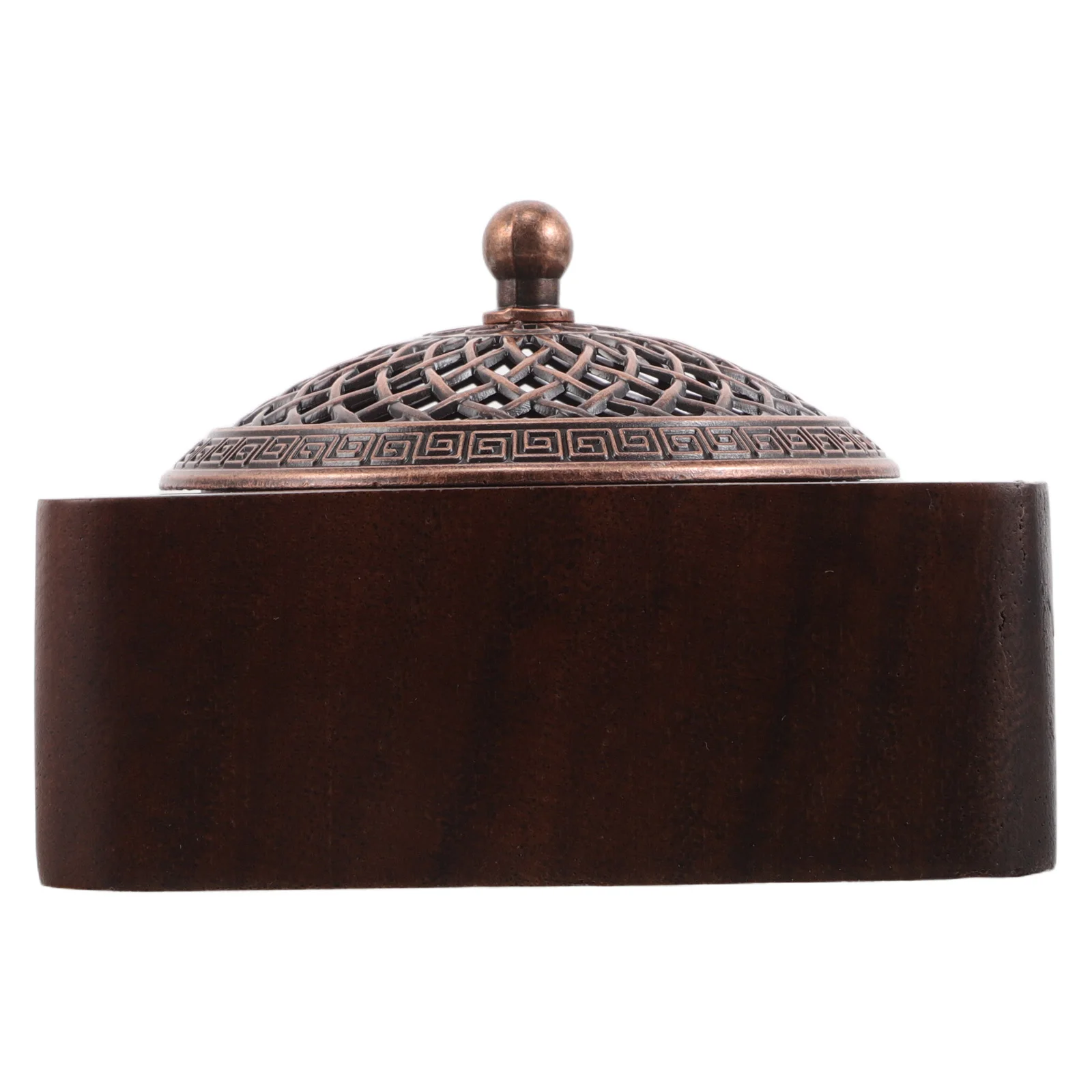 

Vintage Wooden Incense Burner Copper Cover Cone Coil Holder Aromatherapy Zen Garden Meditation Room Decorative Censer Bakhoor