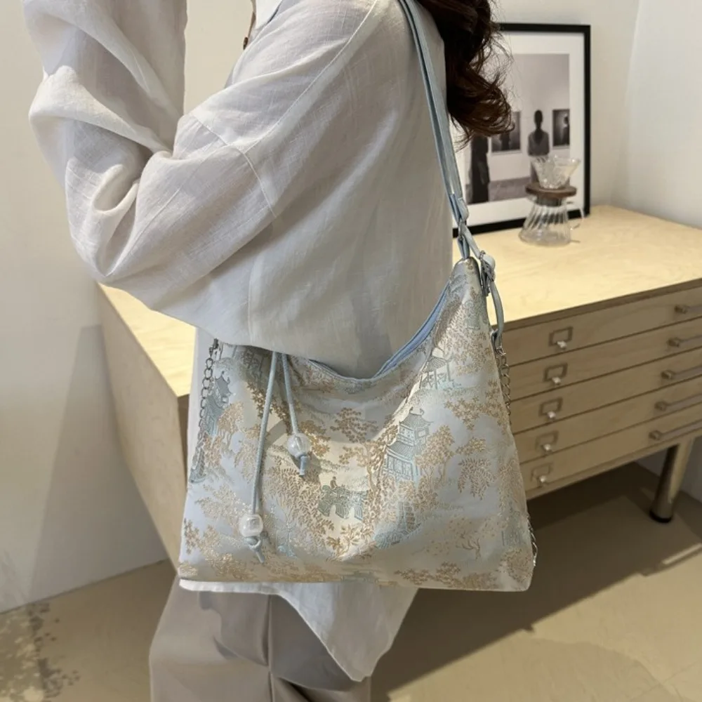 

Elegant Chinese Style Backpack Embroidery Multipurpose Cheongsam Tote Bag Exquisite Large Capacity Ancient Underarm Bag Travel
