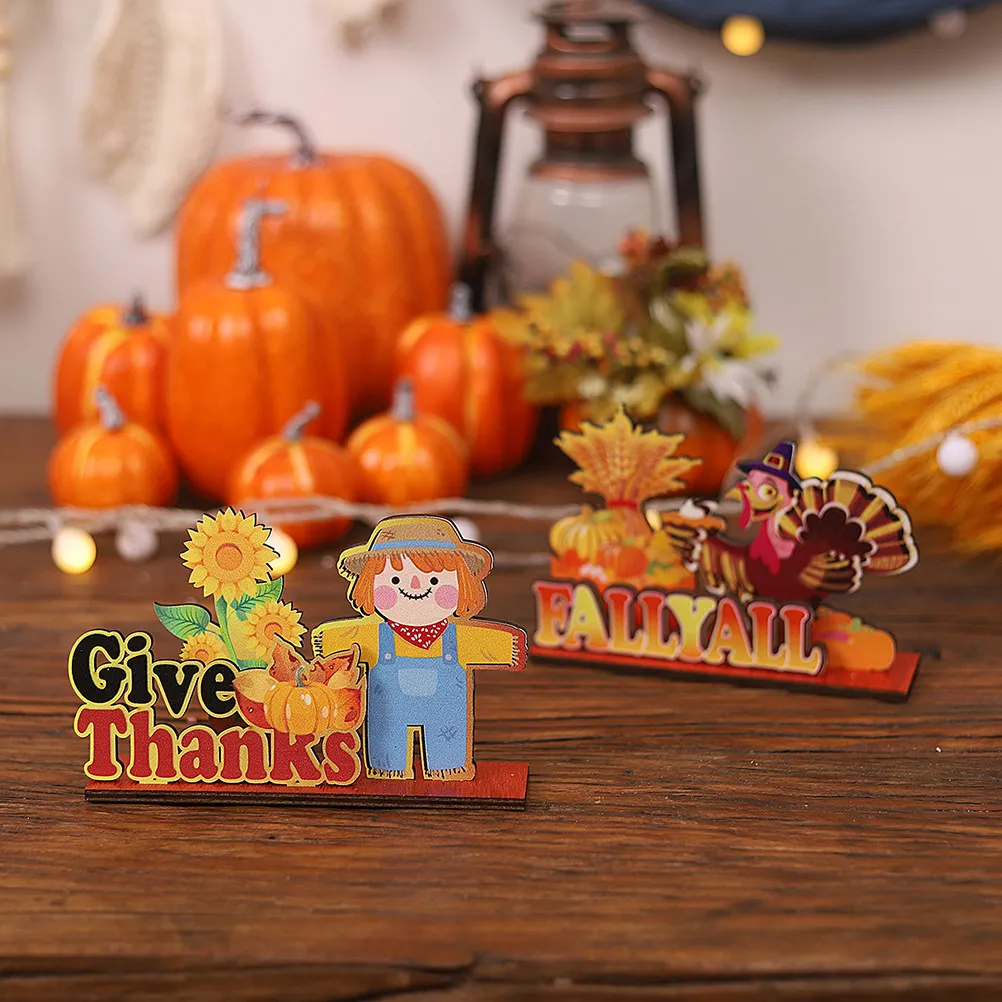 Wooden Fall Table Sign Decor Set – Thanksgiving Centerpiece with Gnome, Turkey & Scarecrow Rustic Tabletop Display