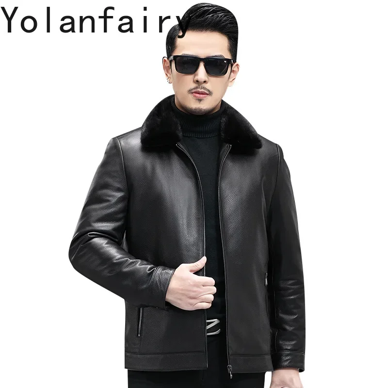 

YOLANAIRY Leather Mens Jacket Genuine Goat Skin New in Jackets Smart Casual Autumn Winter Down Liner Removable Coats Chaquetas