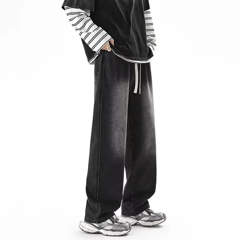 

Большие размеры 300, весенне-осенние джинсовые джинсы, повседневные свободные эластичные модные американские длинные брюки, молодежная одежда