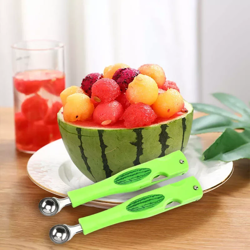 3 In 1 Multifungsi Baja Tahan Karat Melon Baller Pemotong Dapur Semangka Ukiran Pisau Buah Menggali Alat Sendok Gadget