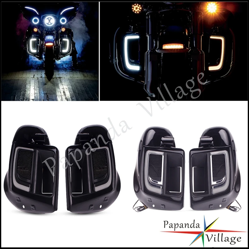 Motorcycle Leg Lower LED Grille Vented Fairing For Harley Touring Road King FLTRX S Electra Glide Ultra Classic FLHTCU 2014-2021