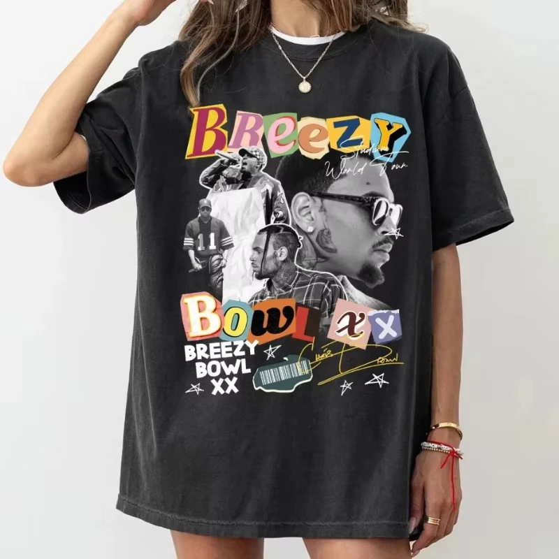 

Американская футболка Chris Brown Breezy Bowl XX Tour, женская футболка, новая летняя винтажная модная мужская и женская уличная одежда