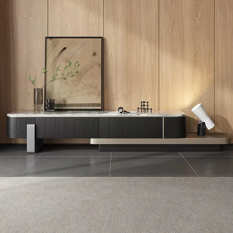 

Компактный современный комплект мебели для ТВ с кофейным столиком — мраморная столешница, огнестойкий дизайн для небольших квартир, вилл и отелей