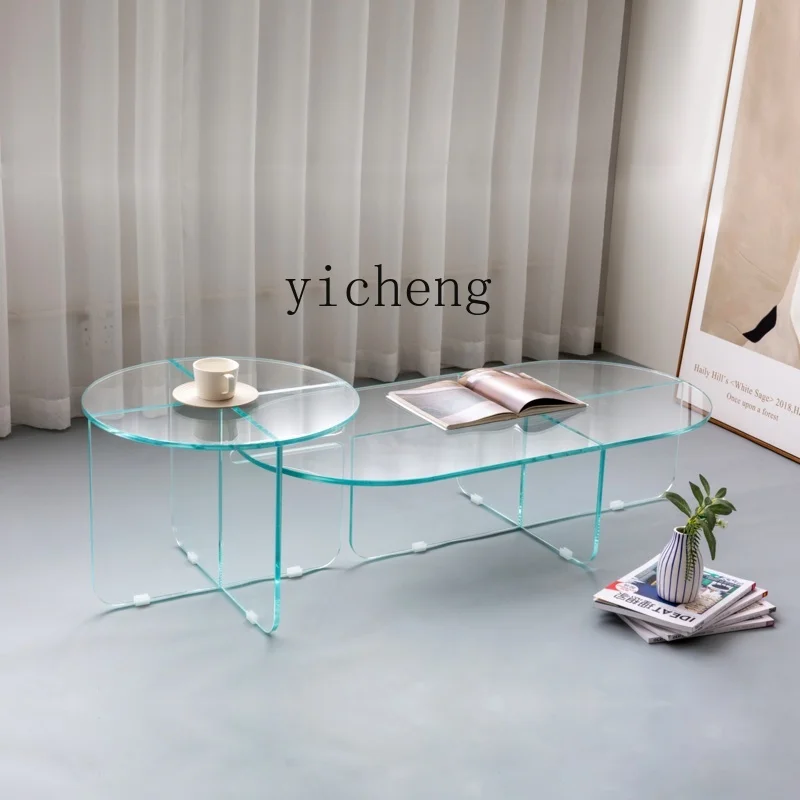 

TQH Double round Coffee Table Glass Nordic Modern Minimalist Living Room Home Small Apartment