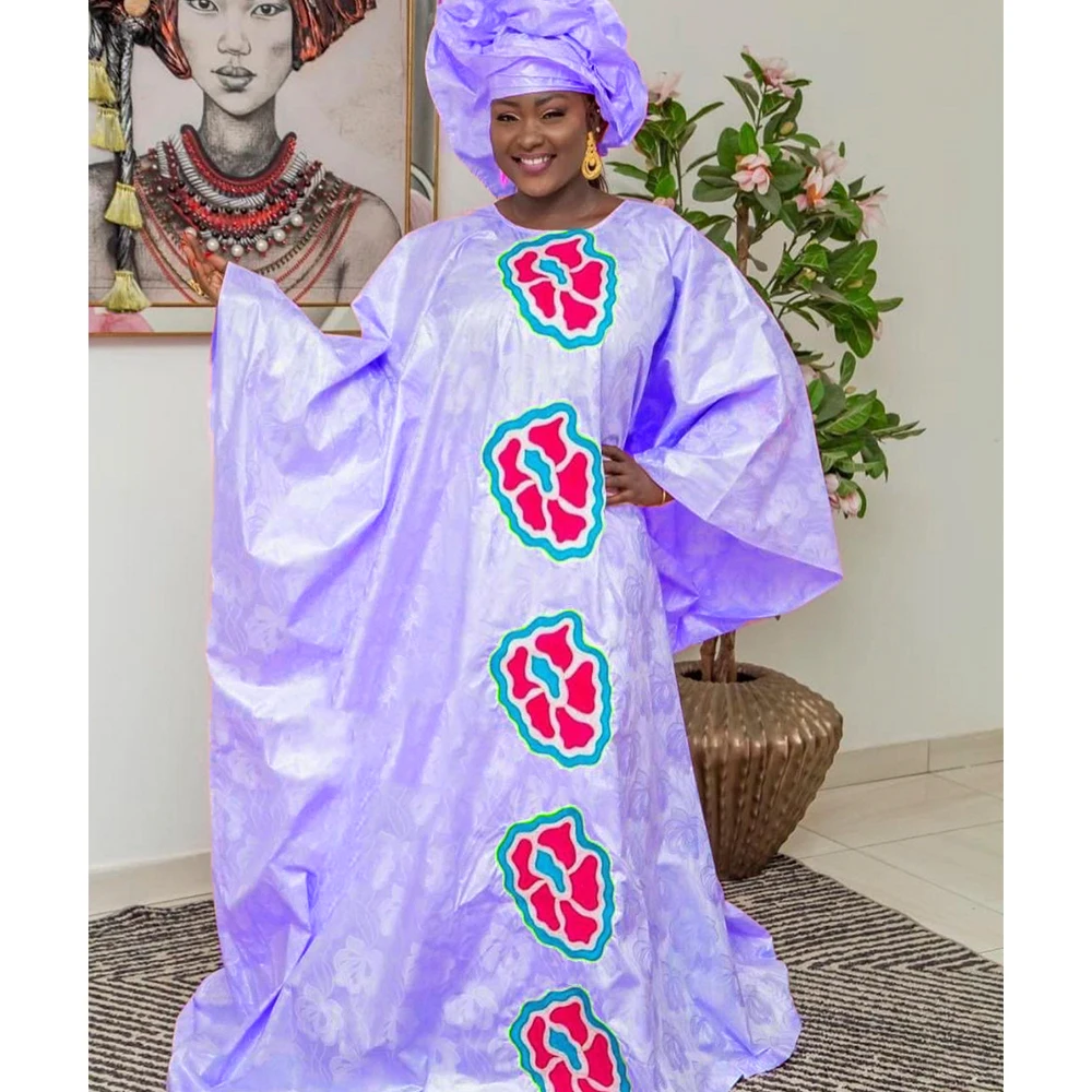 

2024 Latest Large Size Bazin Riche Long Dresses For Ankara Wedding Femme Party Basin Clothing Ankara Dashiki Robe With Scarf