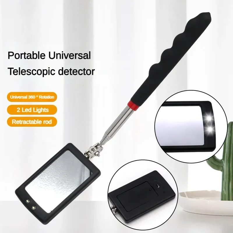 Universal Retractable Under-vehicle Inspection Mirror 360° Chassis Reflector with LED Light Maintenance Piping Endoscope Welding