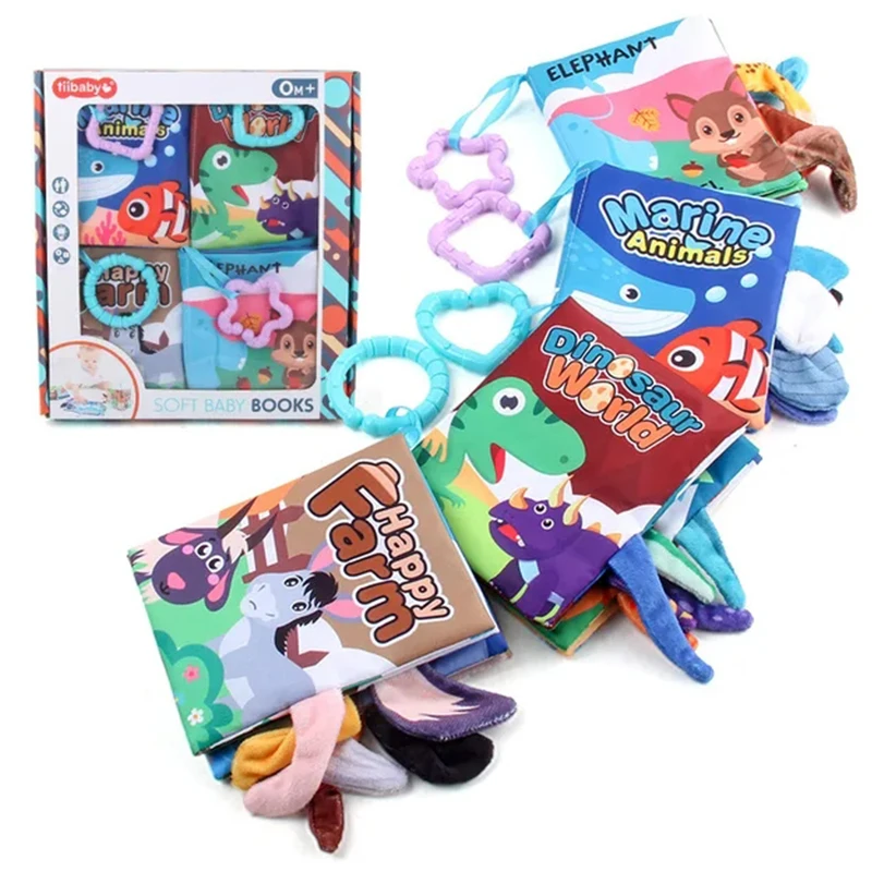 Livre en tissu 3D pour éducation précoce, jouet d'éveil en papier sonore avec queue, Cognition des animaux marins pour bébé, Puzzle pour enfant, livre doux en paume