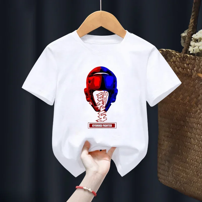 Newly Children T Shirt Taekwondo Fighter Korean Martial Art Print T-Shirt Boy Clothing Summer Fashion Cotton Top Baby Kid  Tee