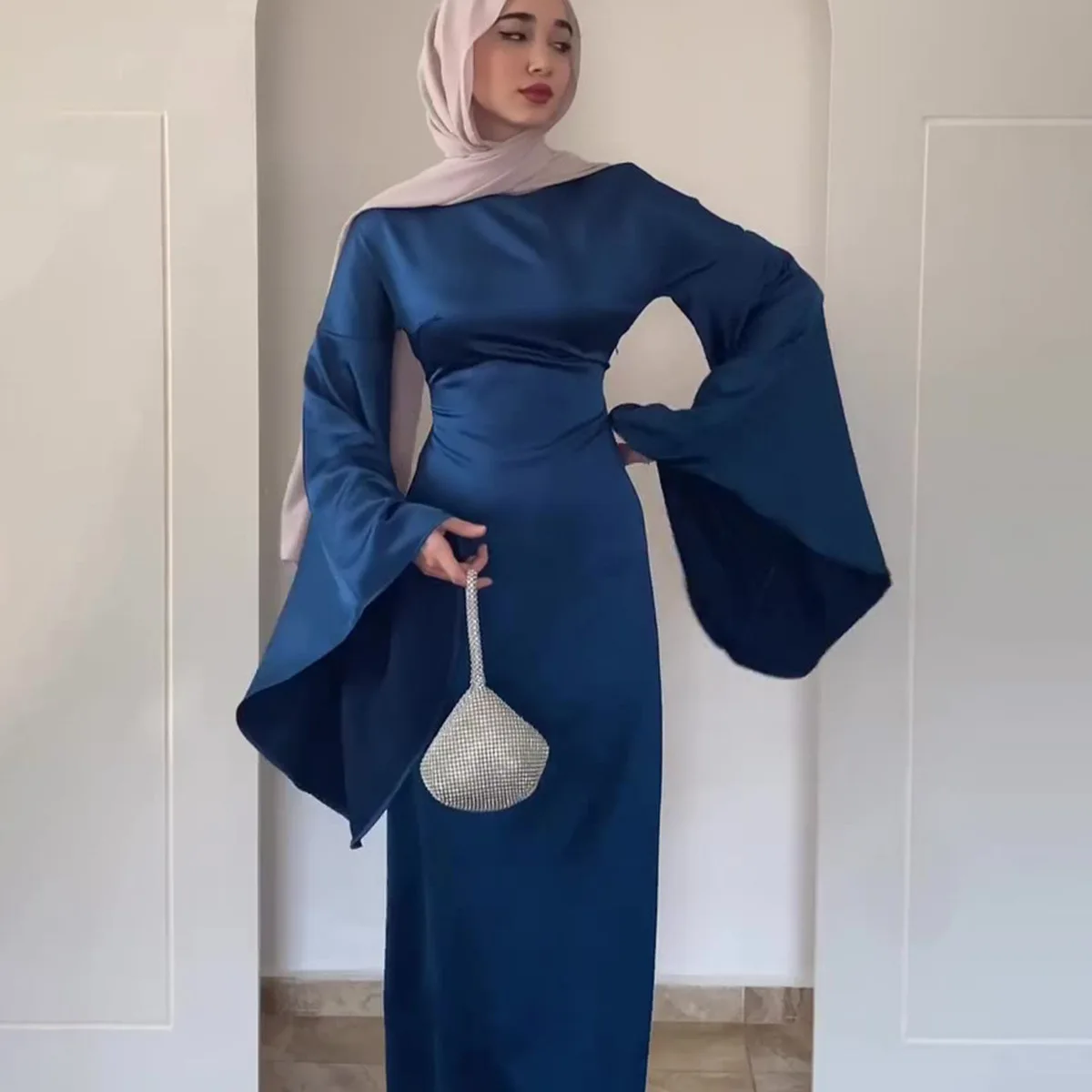 Eid Muslim Abaya Dress Women Jalabiya Party Solid Dresses Ramadan Abayas Kaftan Islam Vestidos Arab Long Robe Morocco Dubai