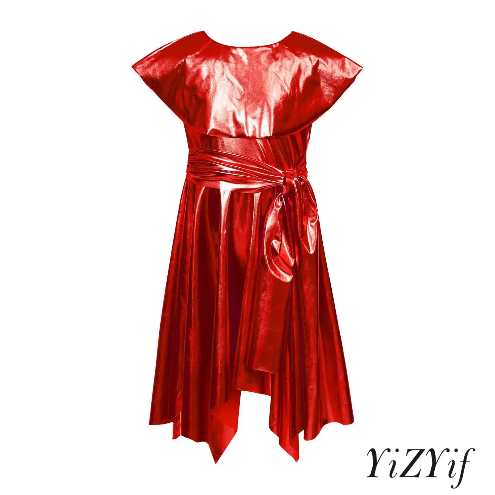 

Elegant Praise Dance Tunic for Girls with Metallic Shine And Asymmetrical Hem Dress for Church Performances And Holiday Events