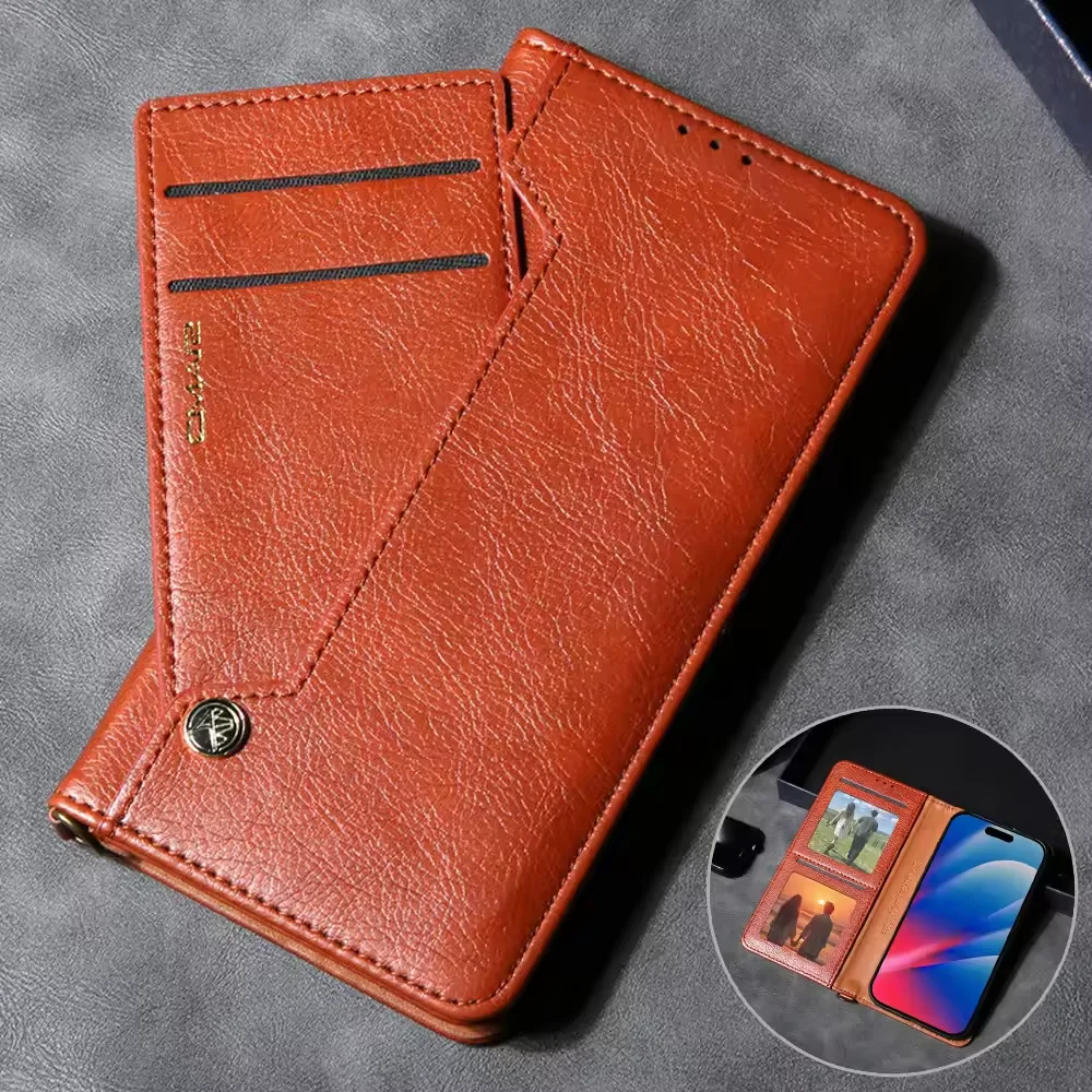 

Роскошный кожаный флип-кошелек с магнитным чехлом для телефона для IPhone 17 16 15 14 13 12 11 Pro Max Чехол 17Air 17Pro с подставкой для карт Flip