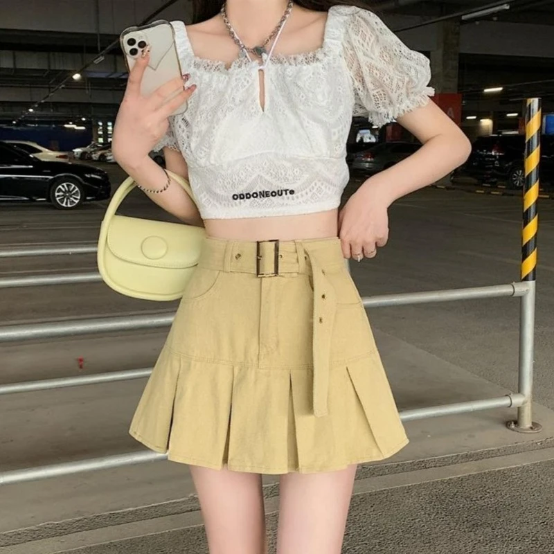 2026 New Arrival Women's Hot Girl Style Pleated High Waist Denim Mini Skirt Slimming Anti Exposure