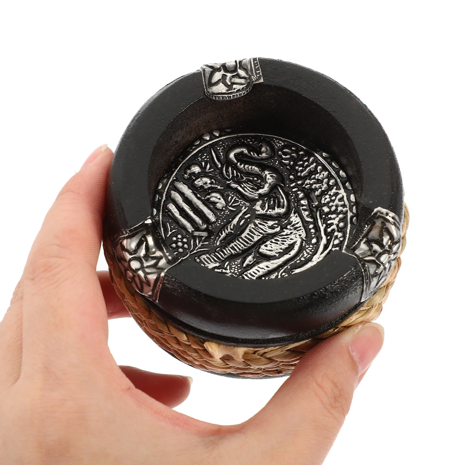 

Vintage Wooden Ashtray Holder For Home Office Bar Smooth Ashes Container Cigarettes Holder Decorative Black