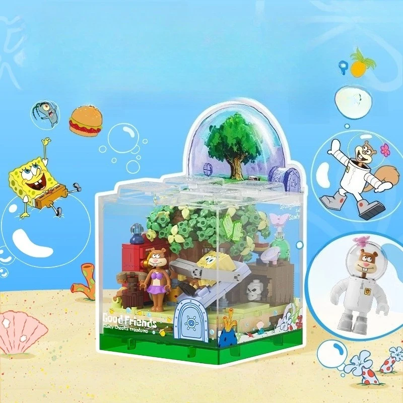 셈보 스폰지밥 파인애플 하우스 블록 창의력 퍼즐 수제 조립식 레스토랑 트렌디 장난감 모델 장식품 선물