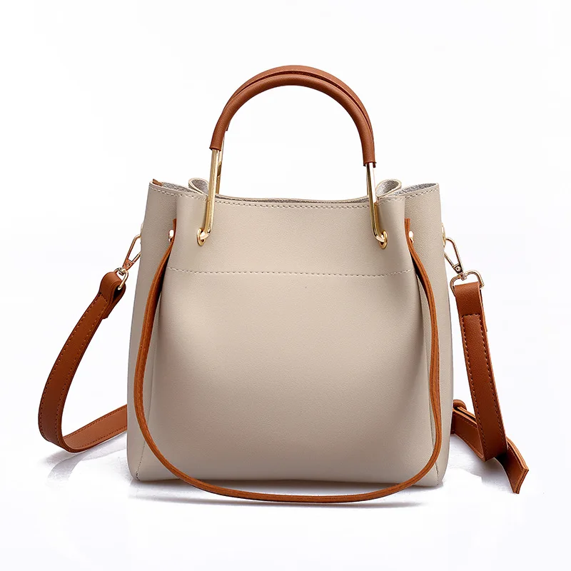 2023 New Fashion Women Bucket Bag Large Capacity PU Leather All-matched Shoulder Bags Ladies Texture Contrast Color Handbag