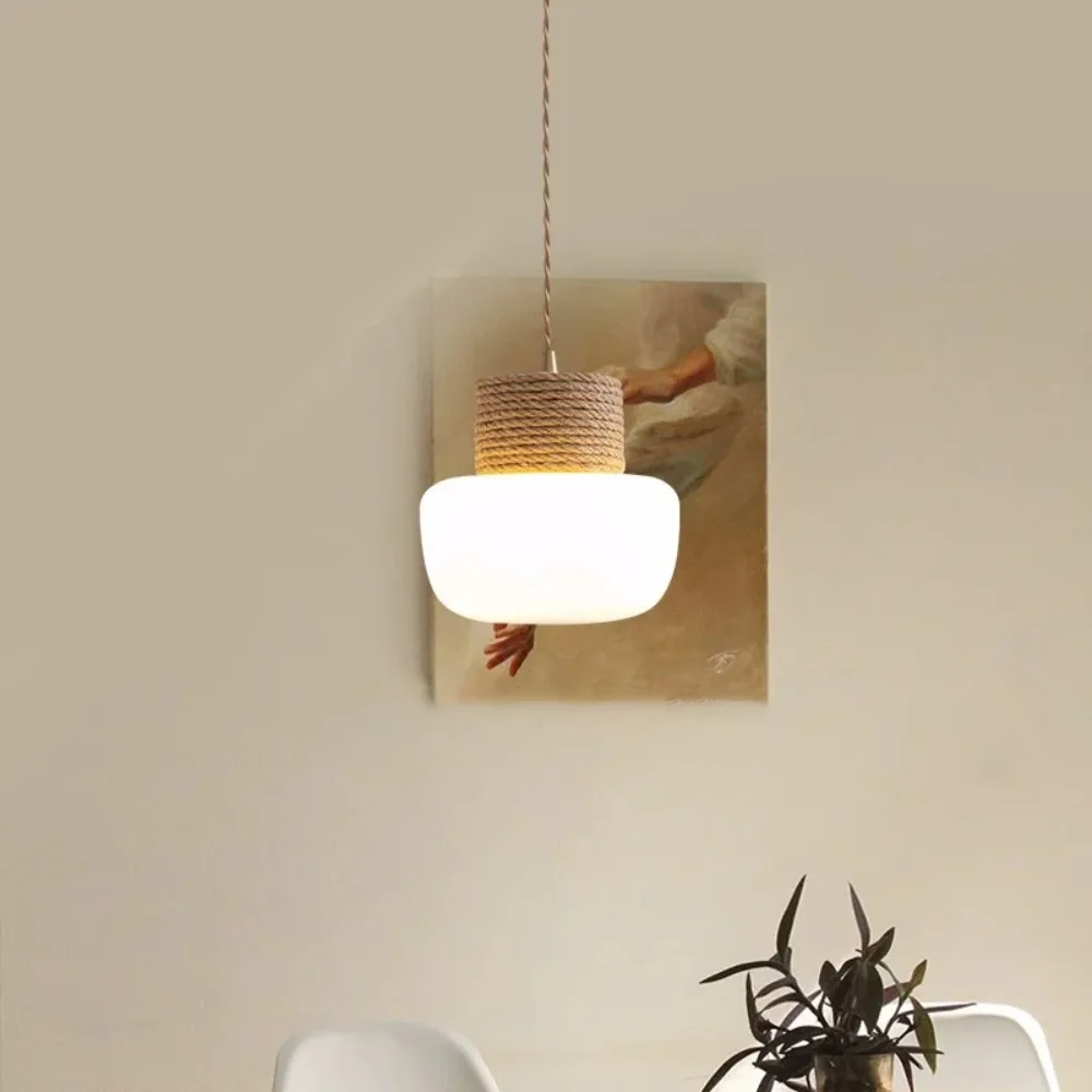 Luces colgantes nórdicas LED japonesas, lámpara colgante de vidrio para dormitorio, mesita de noche, comedor, accesorio de decoración, luz E27