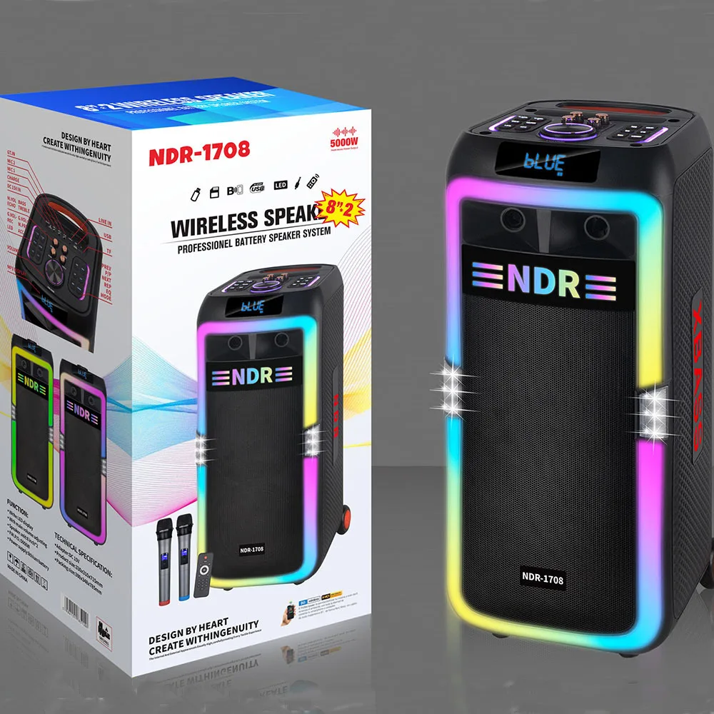 

NDR-1708 Party Music Trolley Speaker Portable Wireless 100W High-Power Stereo Subwoofer Caixa De Som Party Box 710 With Mic