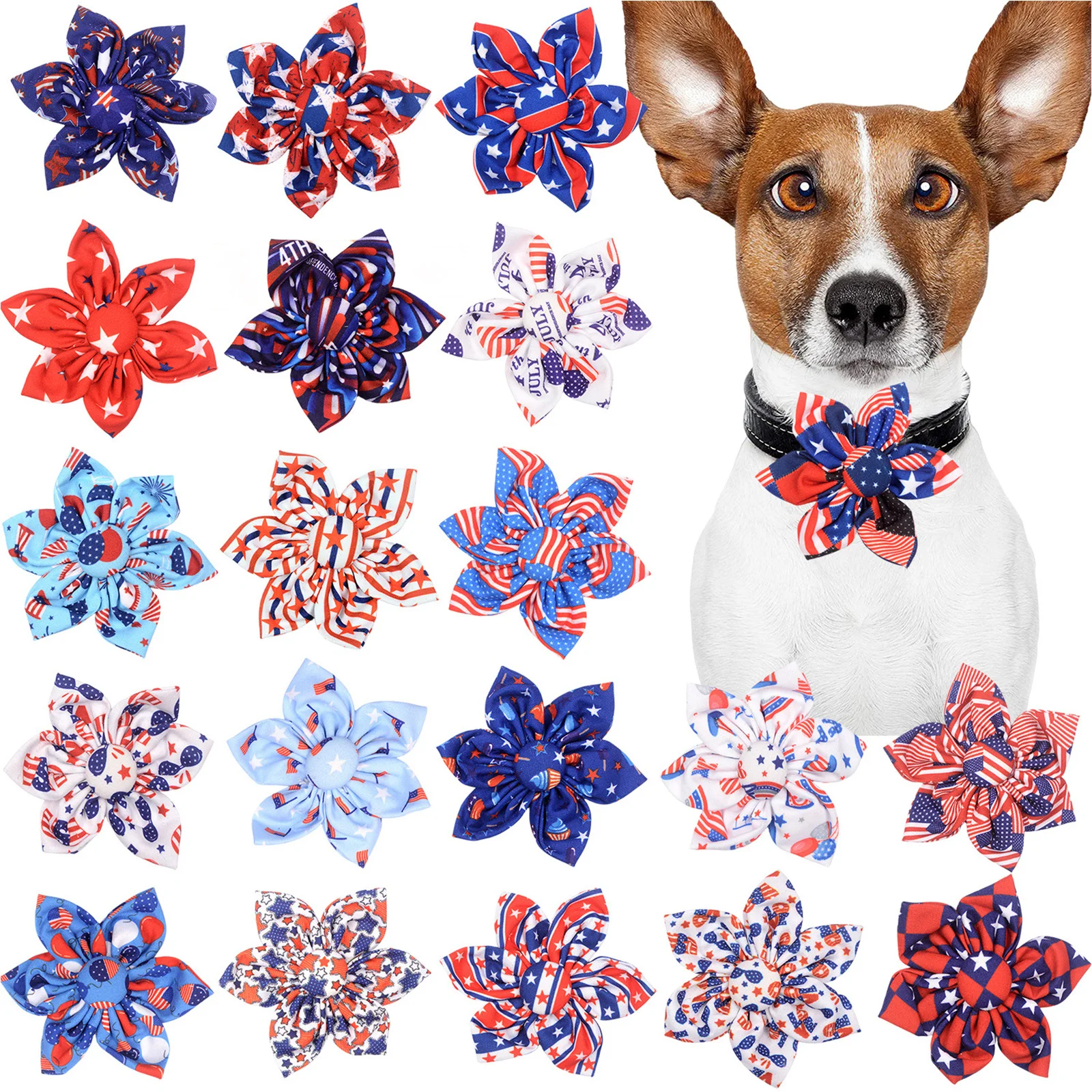 50pcs Dog Bowtie For Independence Day Movable Collar Acessories Small Dog Puppy Grooming Accessories For 4th of July Dog Bow