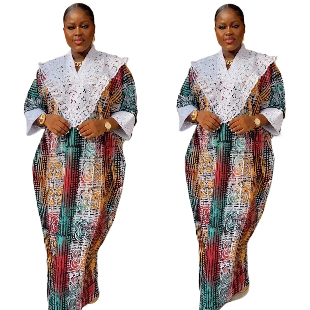 

2024 NEW Afrian Party Dress for Women Plus Size Dashiki Kaftan Roslam Tube Summer Nigerian Ankara Clothing Irkey Lace Boho Dress