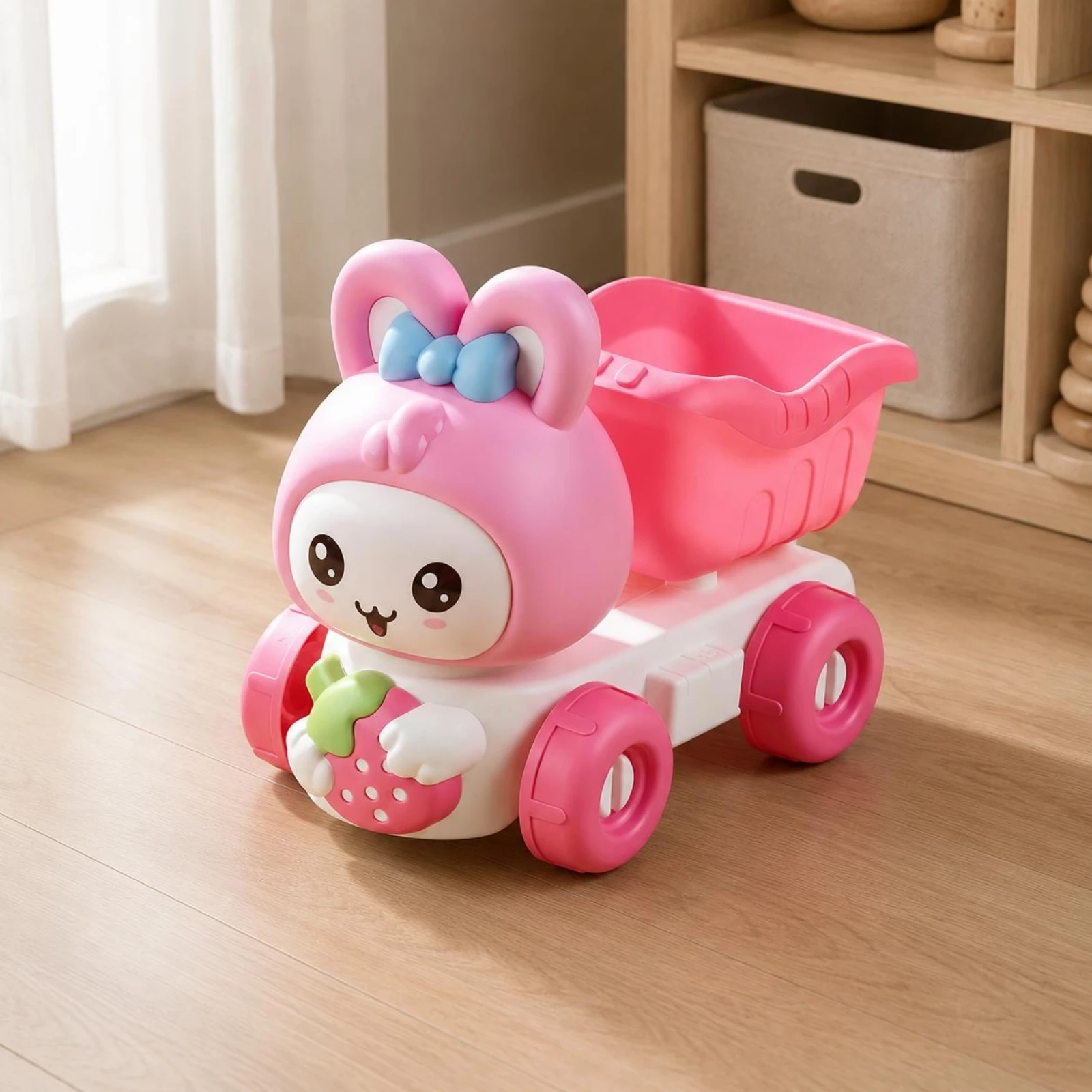5 Pieces Bunny Sand Vehicle Pink Beach Sand Toy Set Beach Pail Set Cartoon Design Outdoor Play Rounded Edges