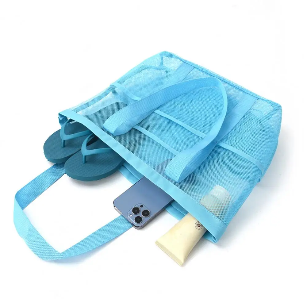 63*39 سنتيمتر شبكة حقيبة شاطئية مع سستة سعة كبيرة شبكية حمل طوي مقاوم للماء الرمال واقية التجفيف السريع حقيبة لحمام السباحة مع جيوب #3