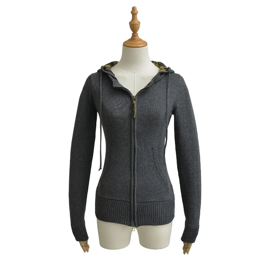 

Women's Retro Plaid Hooded Knitted Sweater Slim-fit Zipper Cardigan Long-Sleeved Jacket American-Style Spring Autumn New