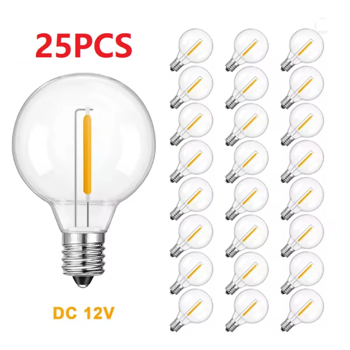 THANKYOU 25PCS Low Voltage G40 DC12V Led Light Bulbs 1W E12 Plastic Replace Bulb for Off-Grid Solar String Light Camping RV