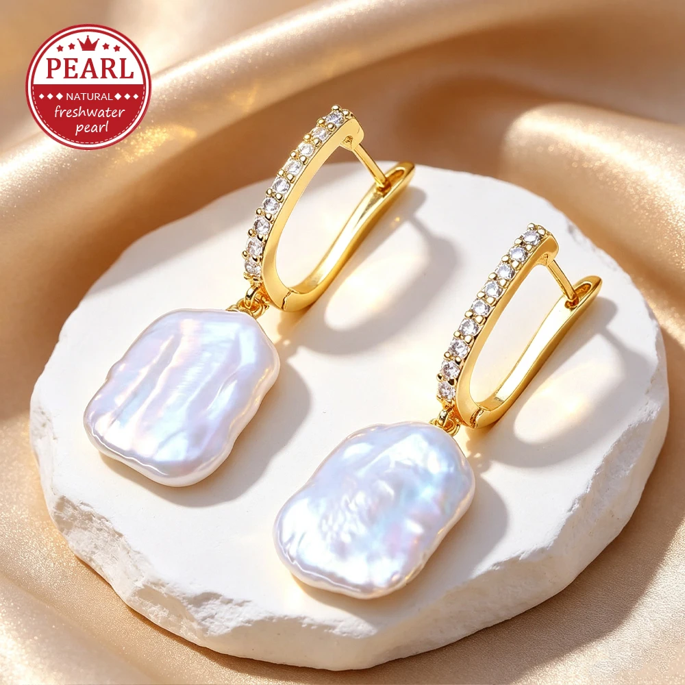 FENASY 925 Sterling Silver Gold Color Jewelry 13-20mm Freshwater Big Baroque Pearl Drop Earrings Fashion Gifts For Women