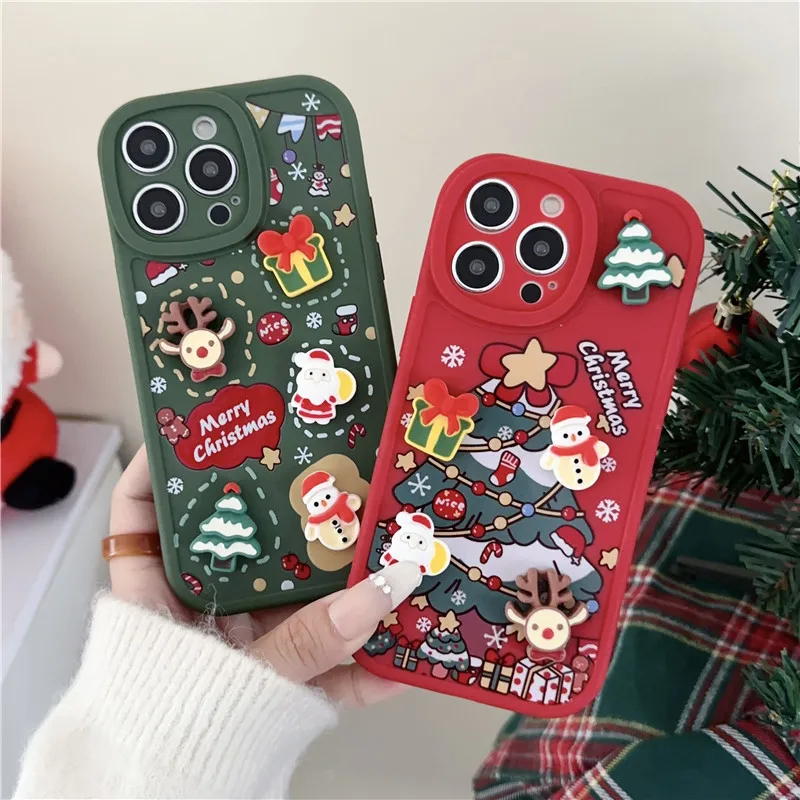 Cartoon Santa Claus Phone Case iPhone 16 Promax 15 Pro 14/13 Elk Snowman Soft Case