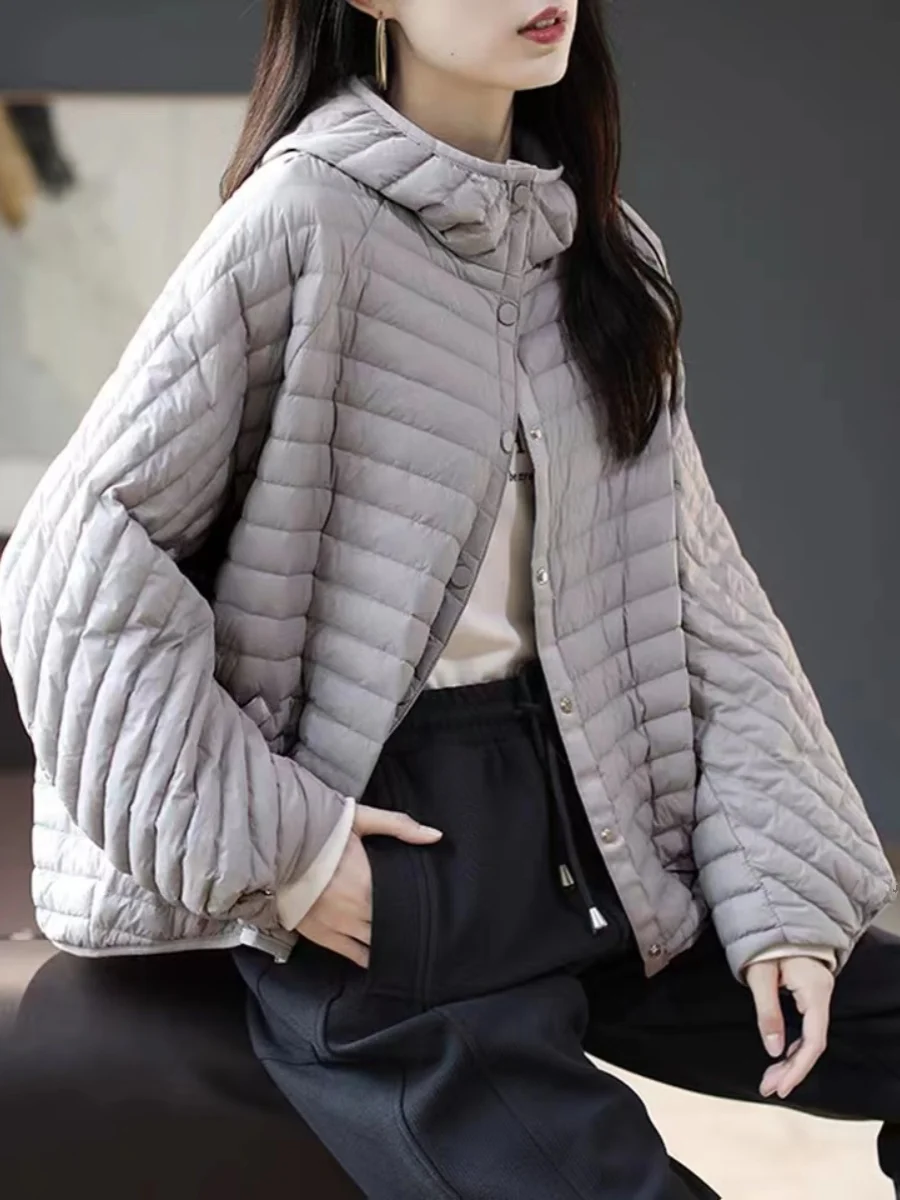 Ringan Longgar Du down Cotton Jaet Wanita Musim Gugur Musim Dingin 2025 ort Sle Serbaguna Mantel Berkerudung Pola Bergaris