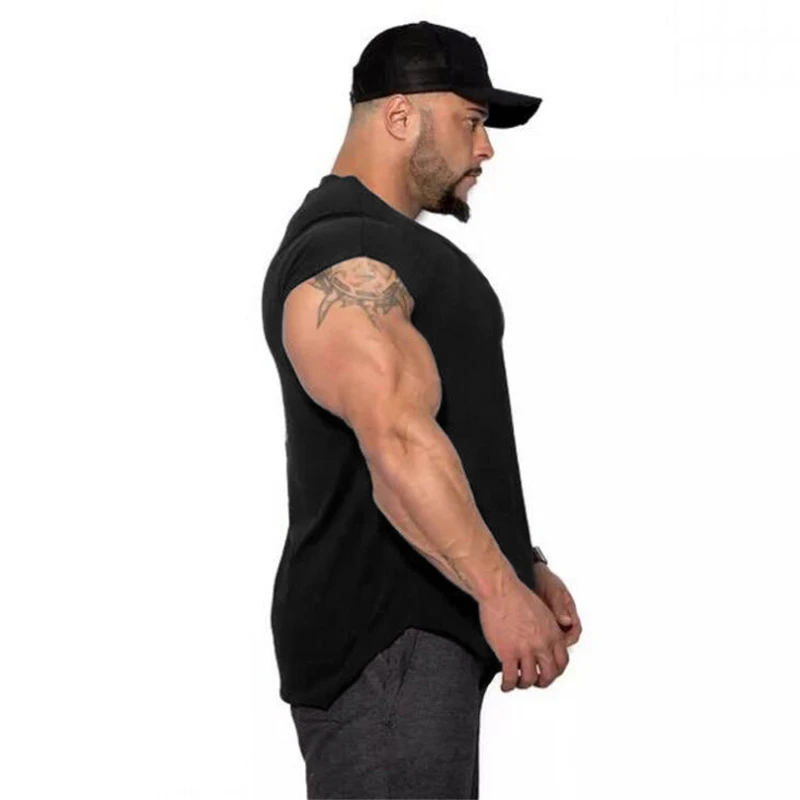 Schlichte Herren Casual Fitness Tanktops Gym Bodybuilding Muskeltraining T-Shirts Sommer Baumwolle Locker Atmungsaktiv Ärmellose Unterhemden – Detail 4