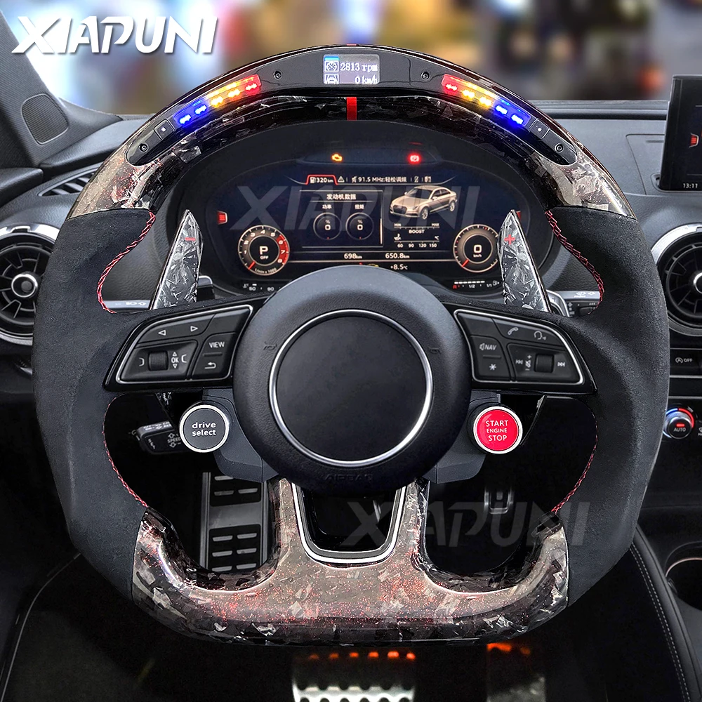 LED RPM Steering Wheel Fit For Audi RS3 RS4 RS5 S3 S4 S5 A3 A4 A5 2016-2022 Customized Forged Paddle Shift