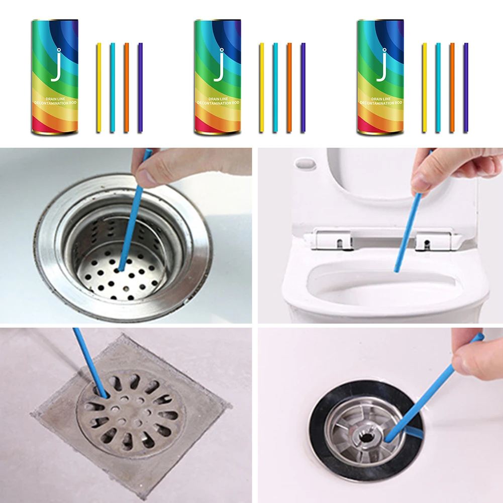 14pcs 1box Utility Plumbing Tub Decontamination Drain Kitchen Sink Filter Sani Stick Kitchen Sewer Cleaning Stick Random Flavor