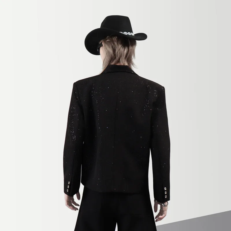 WVGA Spring Autumn New Men Double-Breasted Chain Trendy Long Sleeved Blazer Niche Chic Casual Starry Pattern Short Jacket W26289
