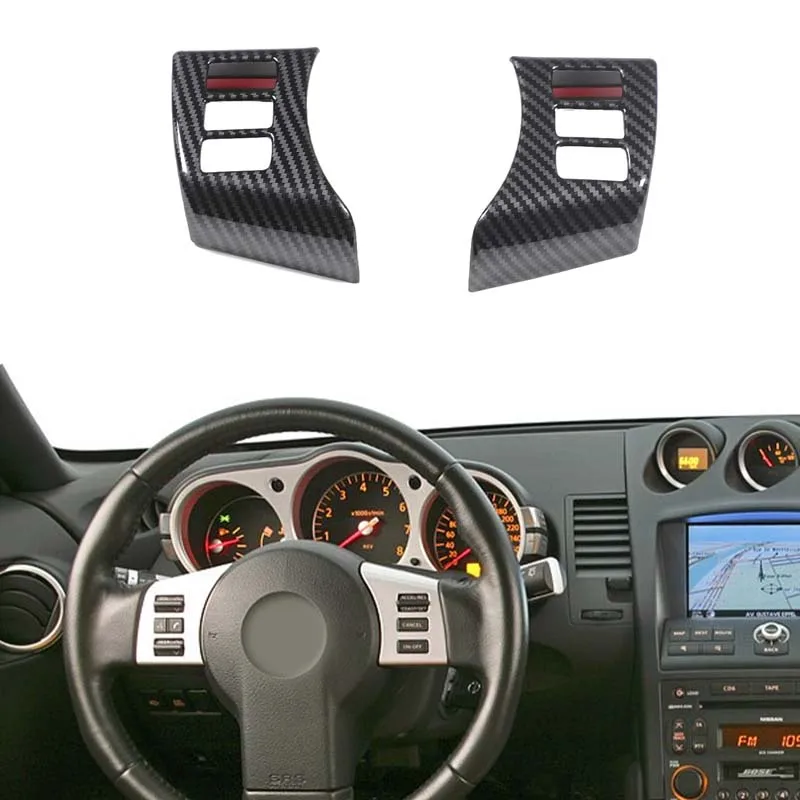 

2Pcs ABS carbon fiber For Nissan 350Z 2003-2006 car steering wheel button decoration sticker car interior protection accessories