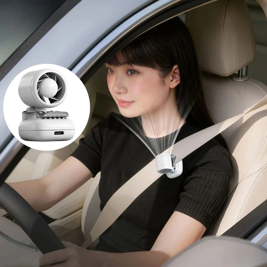 Hipacool Mini Car Clip Fan Seat Belt Fan 3 Speeds Silent 1200mAh Battery Type-C Charge Auto Cooler for Travel Clamp Cap Fan