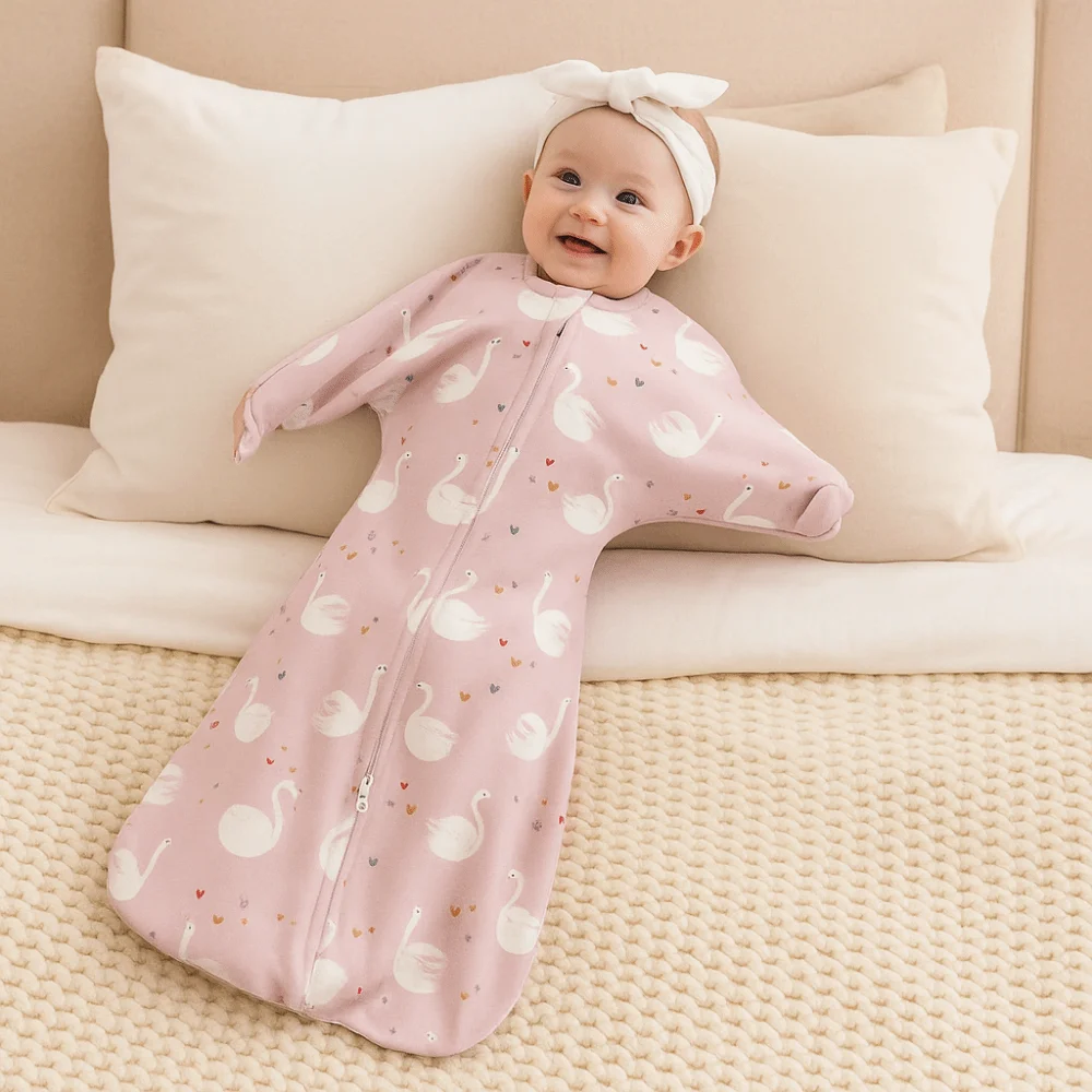

Raised Hand Design Newborn Swaddle Blanket Cartoon Anti-startle Anti-shock Swaddle Cotton Soft Fabric Sleeping Bags Nursery Use
