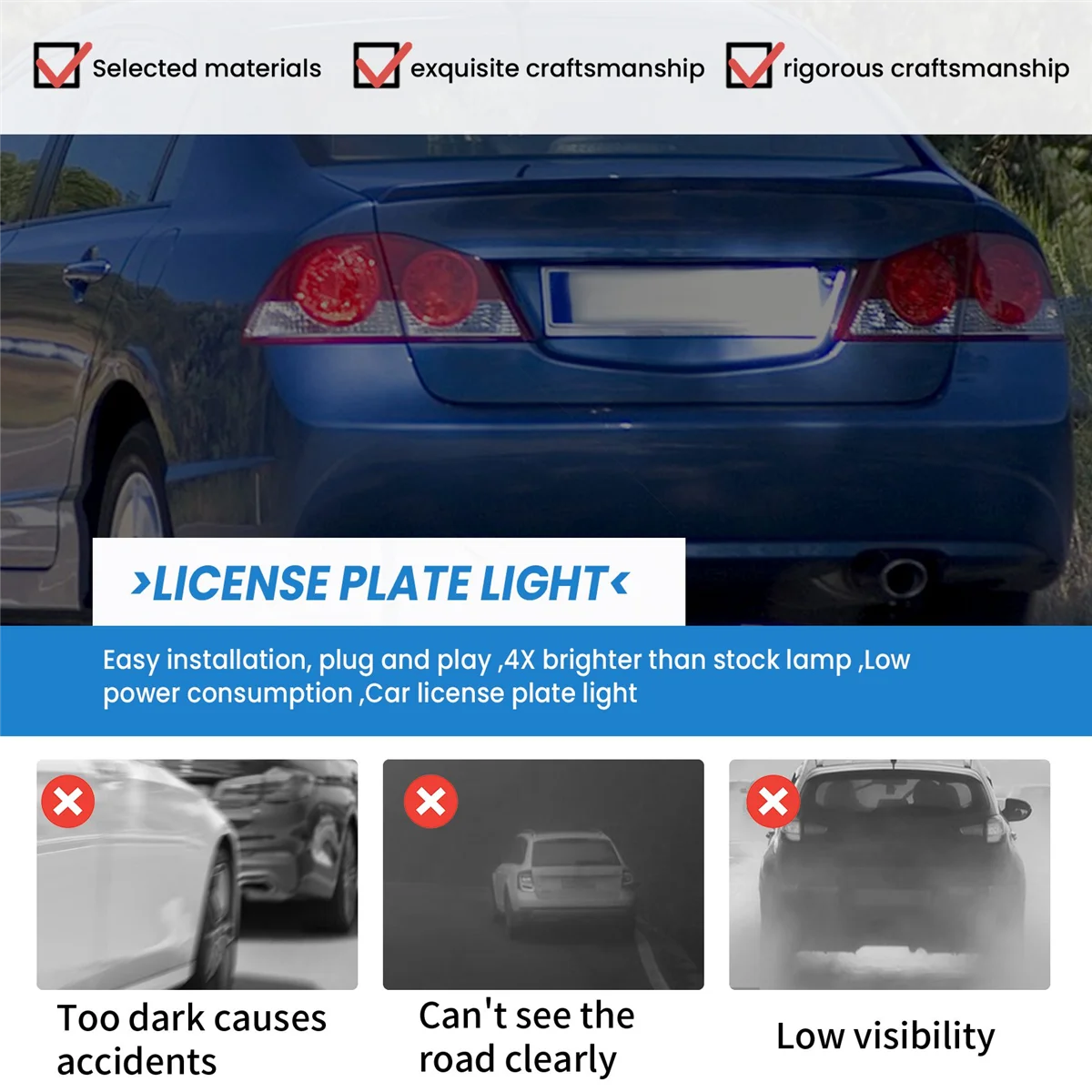 어코드 블랙용 자동차 LED 번호판 라이트 램프, 2 개