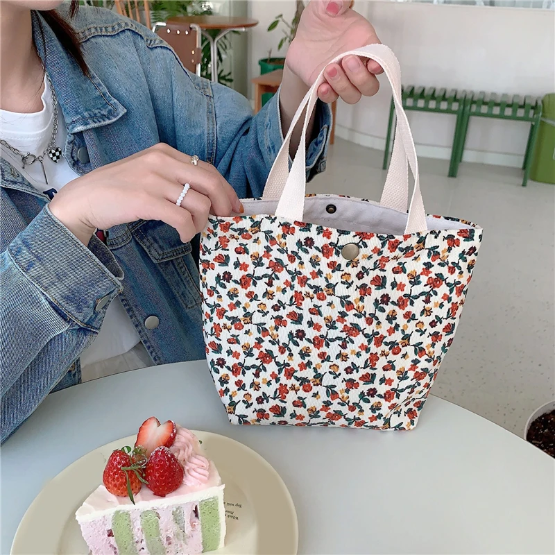 Corduroy Handheld Bag Women New Retro Handheld Multi-functional Bag Personalized Lunch Bag Gift Bag Commuter Student Bento Bag