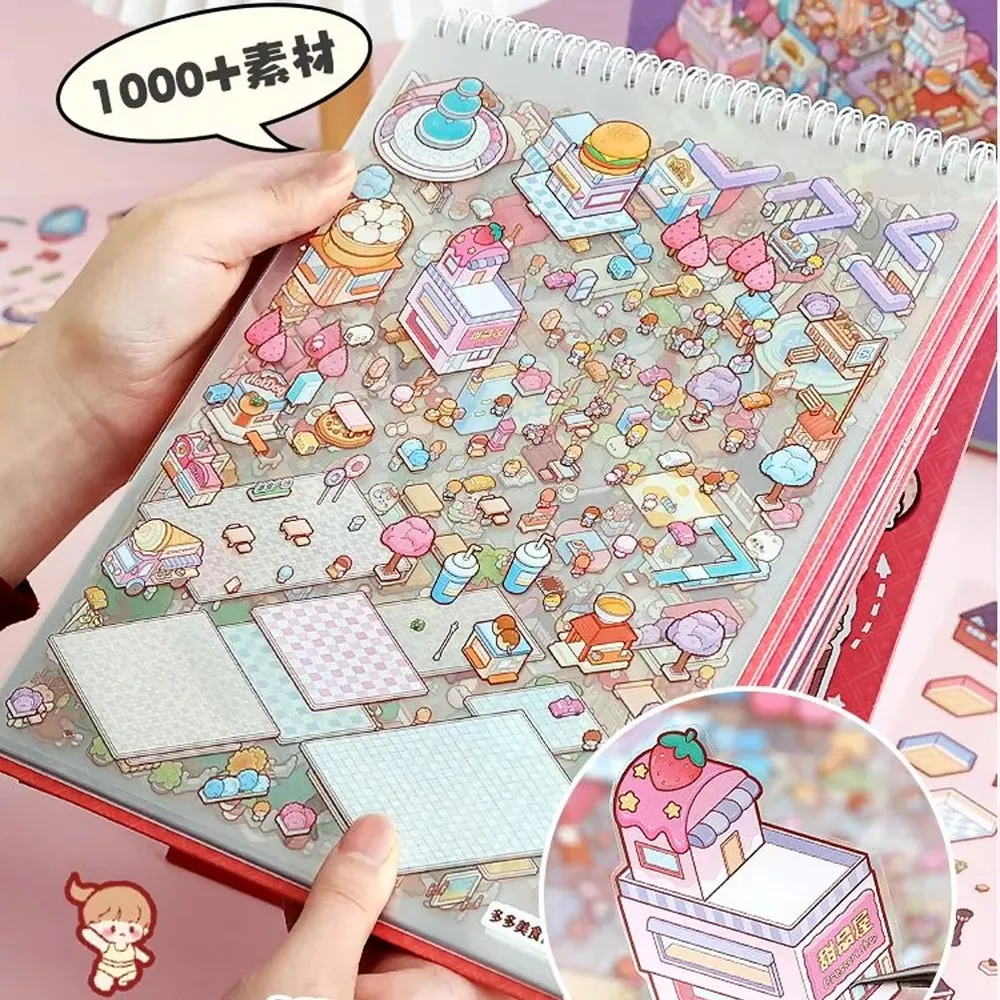 2.0 6 em 1 plus size dos desenhos animados diário de viagem paisagem adesivo coleção 2.5d cena diy brinquedo jogo livro festival presente aniversário para criança