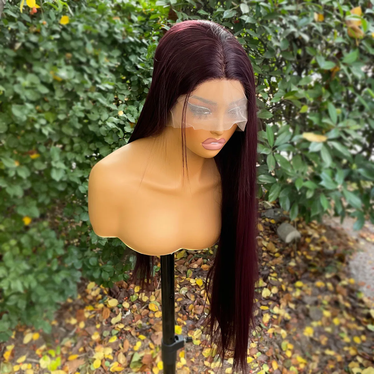 99J Burgandy 13x4 Synthetic Lace Front Wigs for Women Heat Resistant Half Handtied Glueless Wigs 150 Density 26 Inch Middle Part