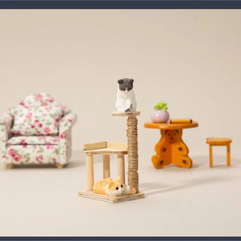 1: 12 Mini Furniture Models Wooden Miniature Simulation Cat Climbing Frame Cat Toy Accessories Home Decoration Ornament ZF409