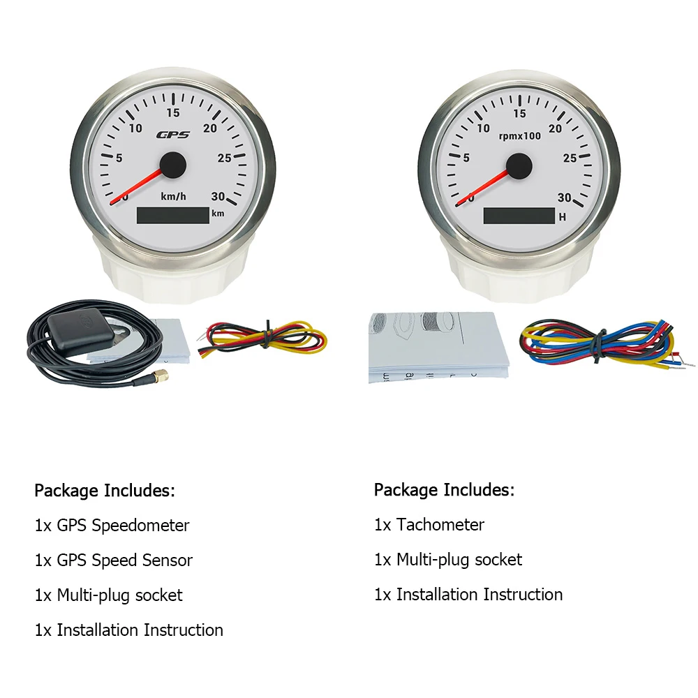 ELING Ships Universal 85mm GPS Speedometer 0-30km/h 200KM/H + Tachometer 0-3000RPM with GPS Antenna and 7 Colors Backlight 9-32V