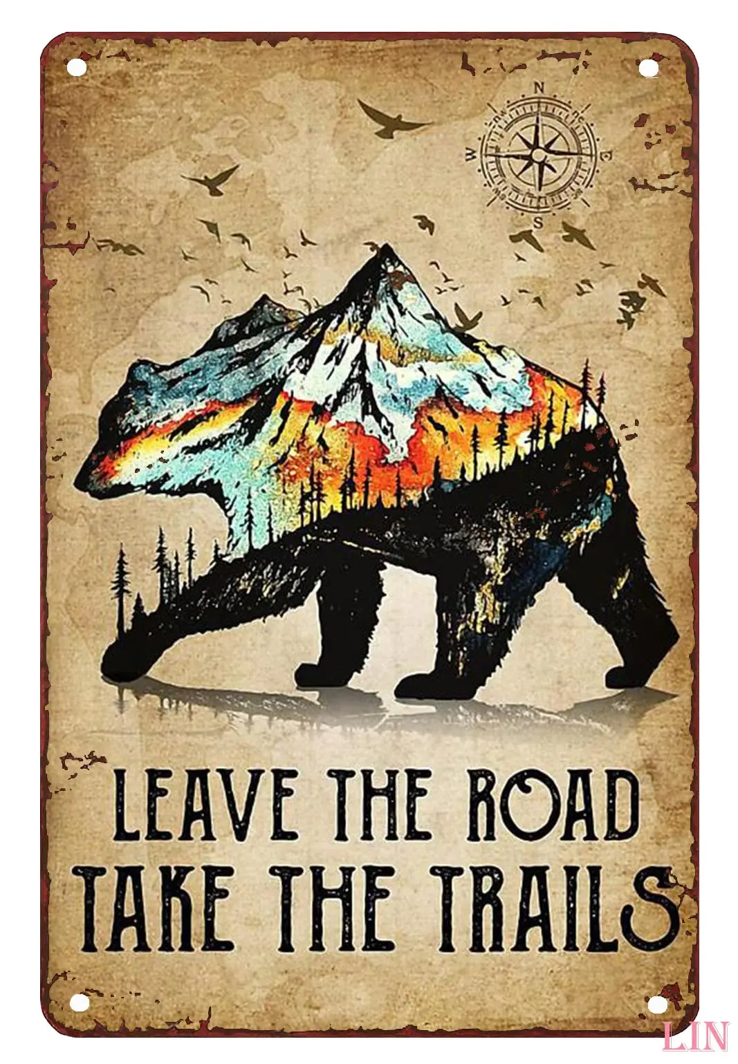 Metal Tin Sign - Funny Metal Bathroom Signs Bear Hiking Mountain Leave The Road Take The Trails Metal Sign Vintage Home Decor Ru